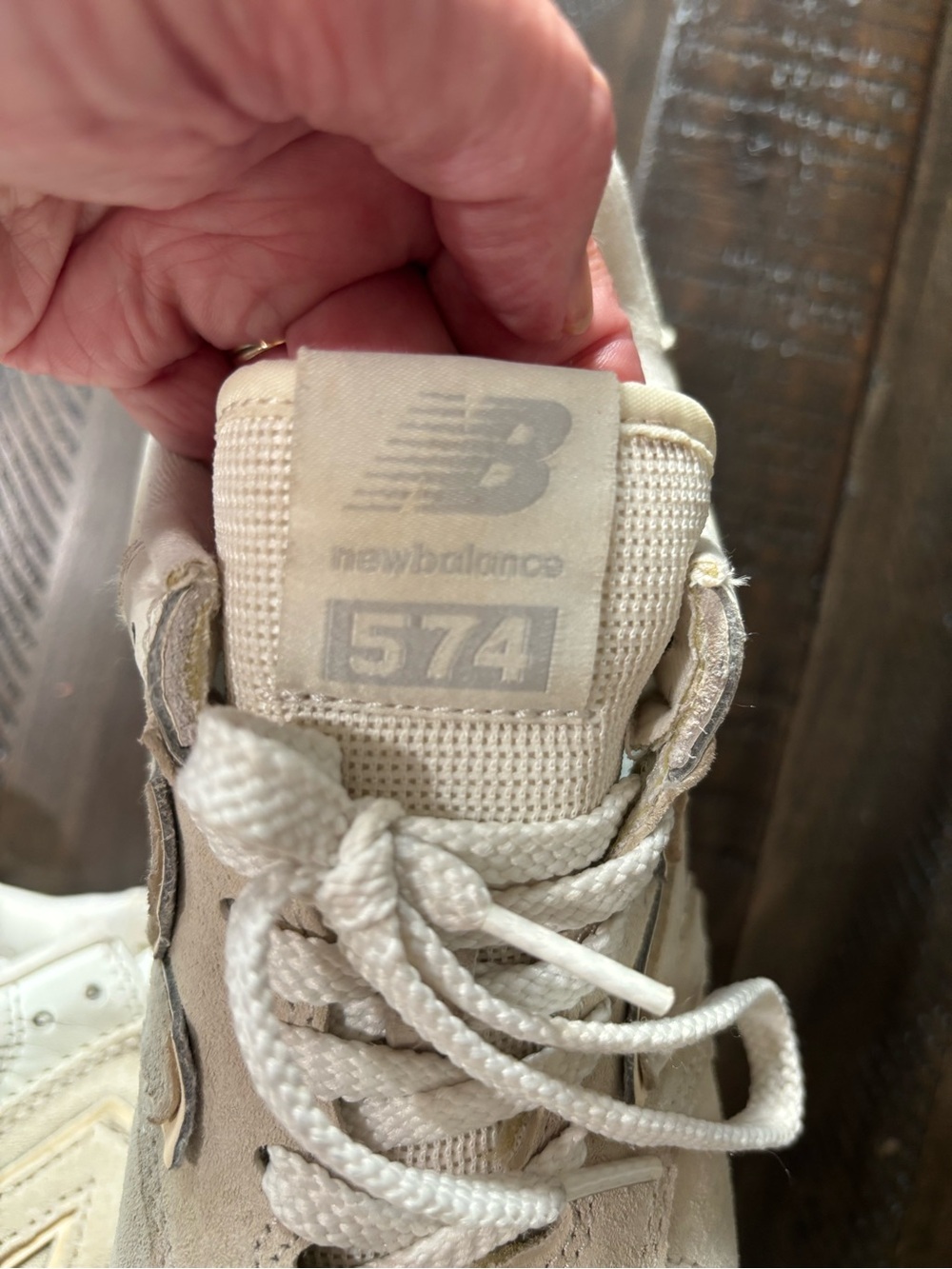 New Balance 574 WL574ZA4 Beige/White Suede Mesh Low Top Lace-Up Sneakers - Picture 3 of 7